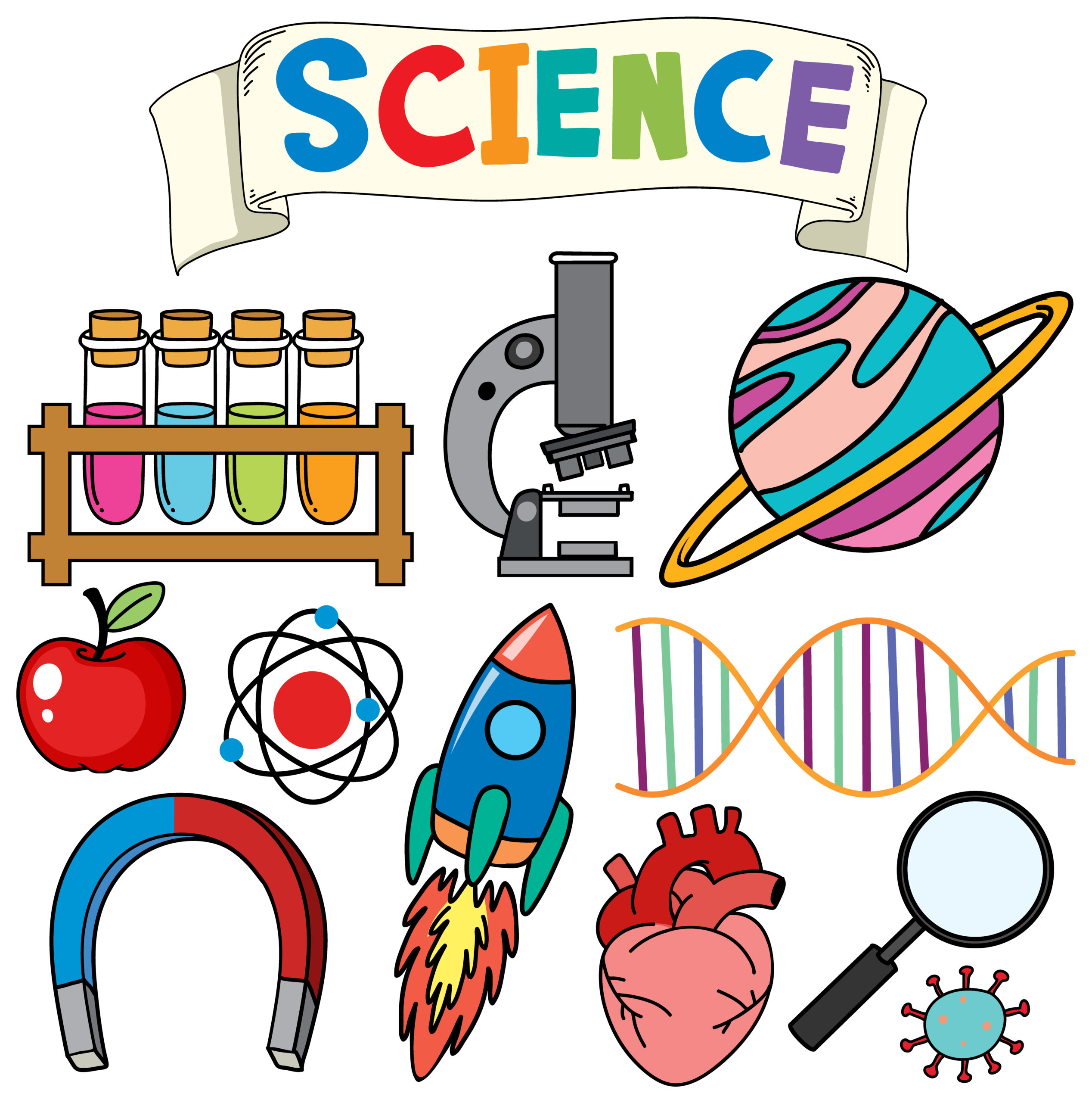 Colorful Science Objects and Icons Vector Set illustration